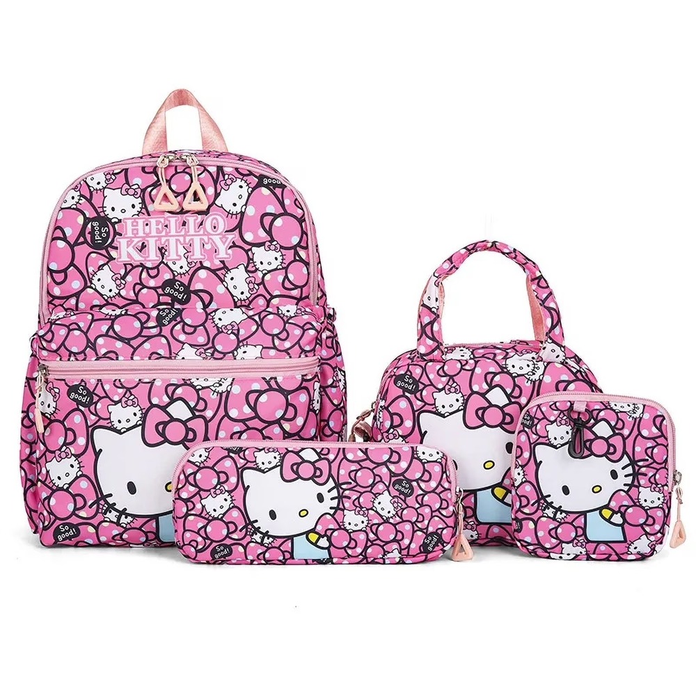 Kuromi Backpack Set 4pcs Pink Hello Kitty Melody School Bag Set